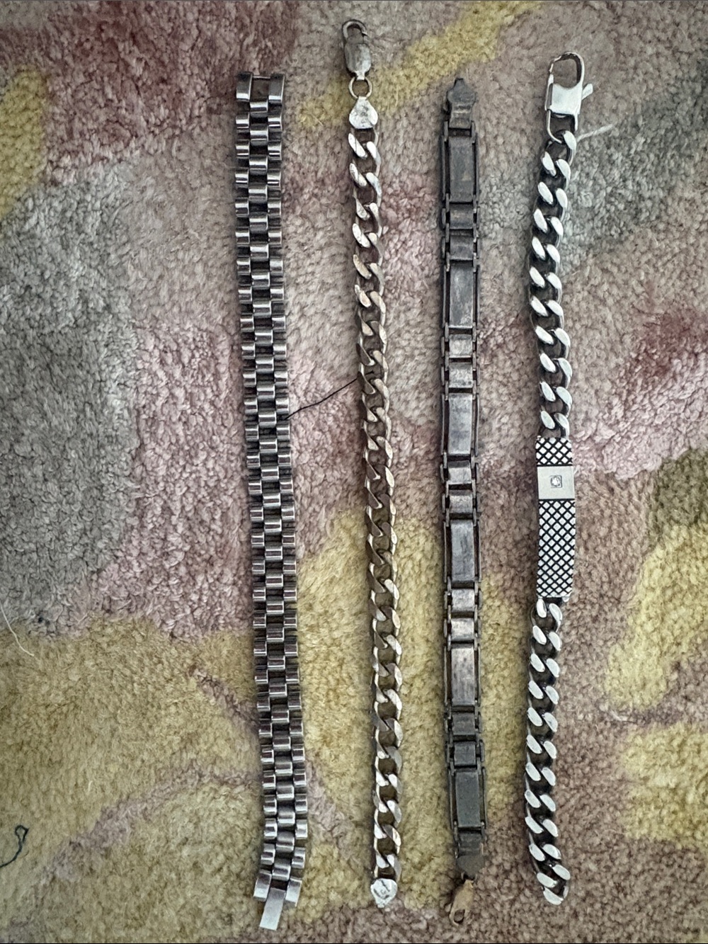 Sterling Silver Tone Men's Chain Bracelets - Set of 4 - Silver